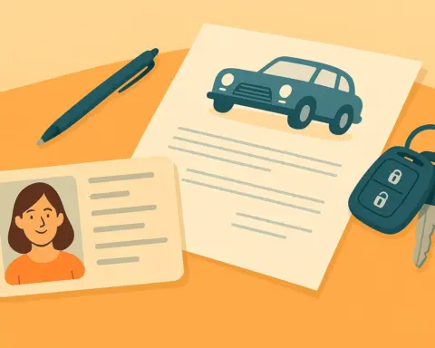 Documentos, carnet y llaves necesarios para asegurar un coche histórico sobre una mesa.