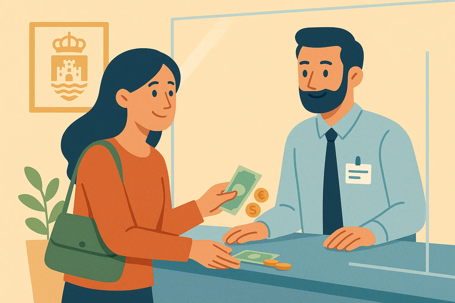 Mujer paga el Impuesto de Circulación en la oficina del ayuntamiento de su municipio de residencia.