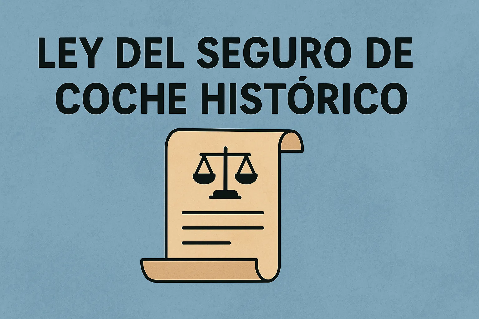 Icono de pergamino con una balanza de la justicia, representando normativa legal sobre seguros para vehículos clásicos.