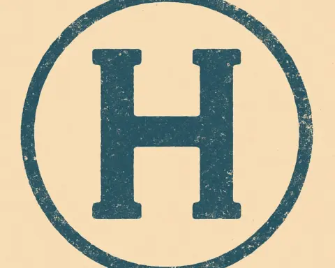 Símbolo de la letra “H” mayúscula en color azul oscuro dentro de un círculo, representando una pegatina de coche histórico.