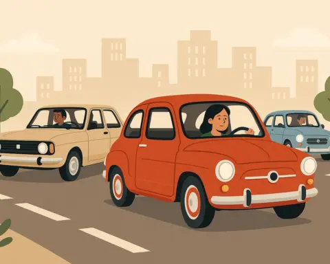 Tres coches clásicos de SEAT circulan por una ciudad con total garantía gracias a que tienen un seguro de coche para históricos.