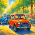 Ilustración de un desfile de coches históricos, simbolizando las ventajas de su estatus.