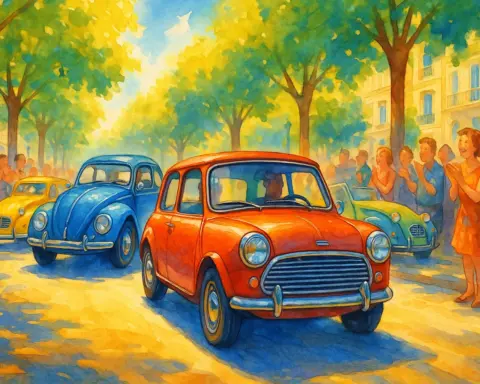 Ilustración de un desfile de coches históricos, simbolizando las ventajas de su estatus.